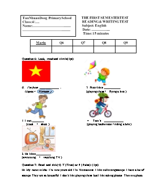 The first semester test reading & writing test English 4